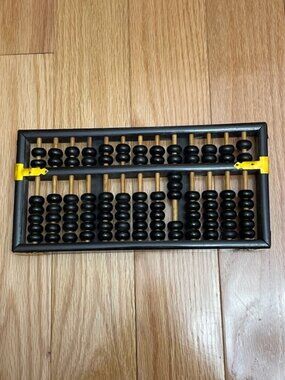 VtgLotus Flower Brand Abacus Black Wood Beads Brass Toned Hardware Retro Math